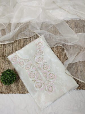 White Organza suit set with beaded handwork