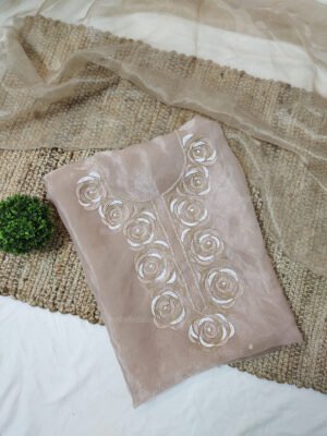 Organza suit set with beaded handwork