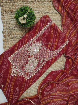 Red Georgette suit set with zardozi handwork