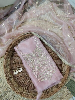 Organza suit set with zardozi work  and work dupatta
