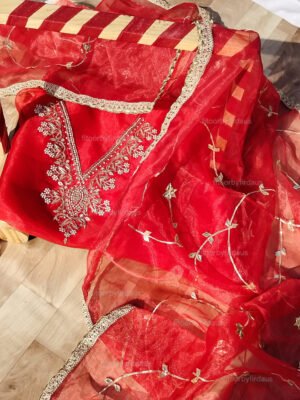 Organza suit set with zardozi work and work dupatta