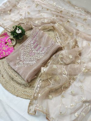Organza suit set with zardozi work  and work dupatta