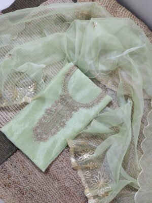 Organza suit set with zardozi work and work dupatta
