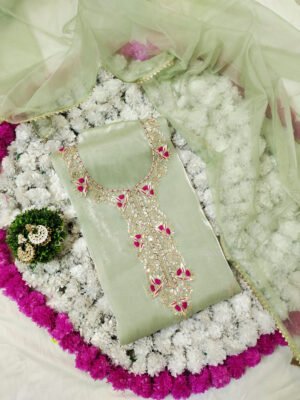 Glass Tissue suit set with Zardozi handwork with organza dupatta