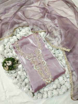 Glass Tissue suit set with Zardozi handwork