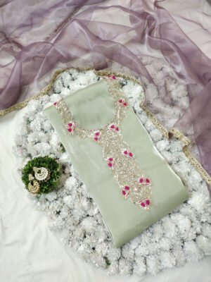 Glass Tissue suit set with Zardozi handwork