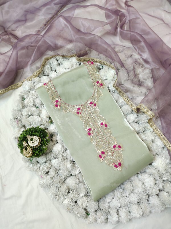 Glass Tissue suit set with Zardozi handwork