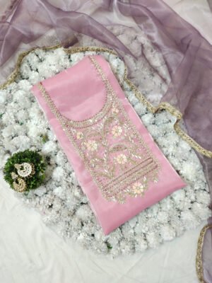 Glass Tissue suit set with Zardozi handwork and organza dupatta