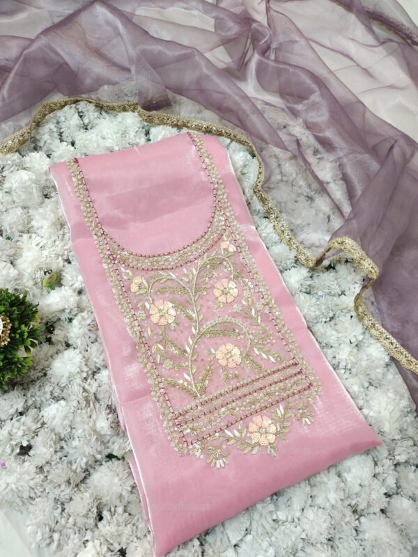 Glass Tissue suit set with Zardozi handwork and organza dupatta - Image 3