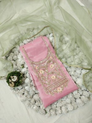 Glass Tissue suit set with Zardozi handwork and organza dupatta