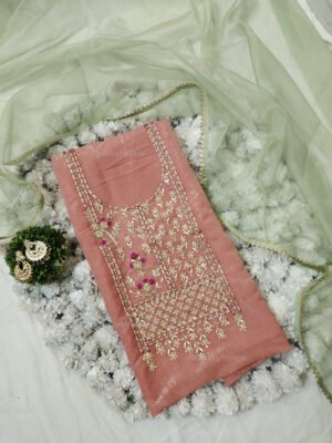 Crushed Tissue suit set with Zardozi handwork and organza dupatta