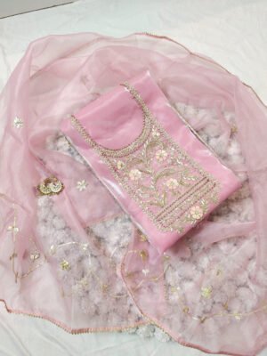 Glass Tissue suit set with Zardozi handwork and organza work dupatta