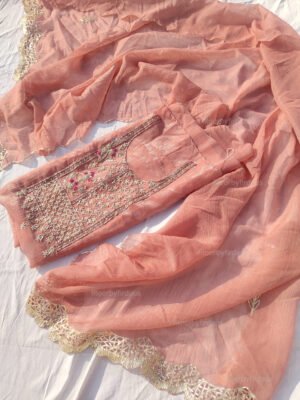 Crushed Tissue suit set with Zardozi handwork and work dupatta