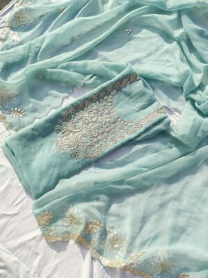 Crushed Tissue suit set with Zardozi handwork and work dupatta