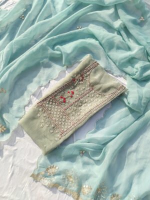 Crushed Tissue suit set with Zardozi handwork and work dupatta