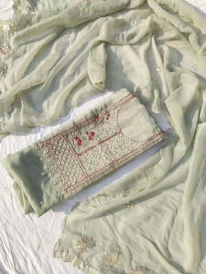 Crushed Tissue suit set with Zardozi  and work dupatta