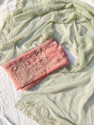 Crushed Tissue suit set with Zardozi handwork and work dupatta
