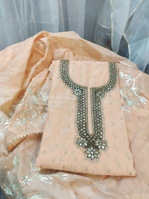 Chanderi cotton suit set with mirror handwork