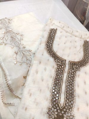 Chanderi cotton suit set with mirror handwork