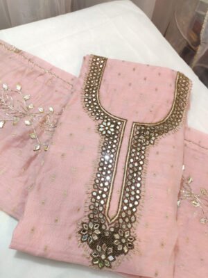 Chanderi cotton suit set with mirror handwork