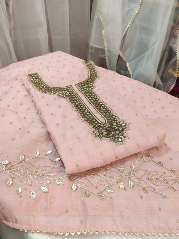 Chanderi cotton suit set with mirror handwork - Image 2