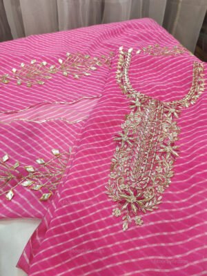 Pink Georgette suit set with zardozi handwork and work dupatta