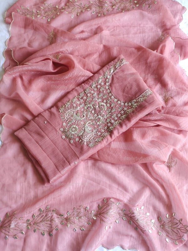 Crushed tissue suit set with Zardozi handwork and work dupatta
