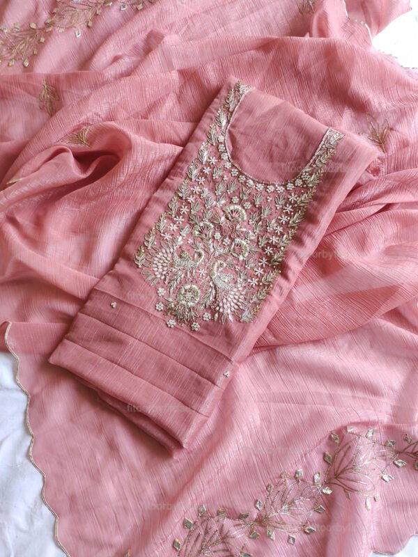 Crushed tissue suit set with Zardozi handwork and work dupatta - Image 2