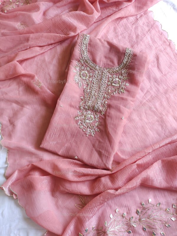 Crushed tissue suit set with Zardozi handwork and work dupatta - Image 3