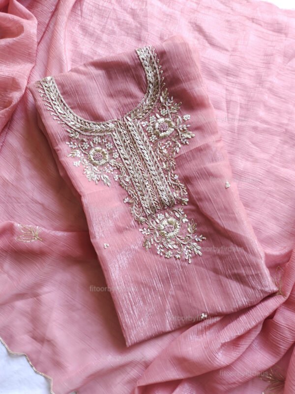 Crushed tissue suit set with Zardozi handwork and work dupatta - Image 4