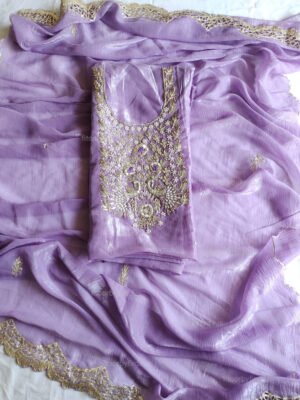 Crushed tissue suit set with Zardozi handwork and work dupatta