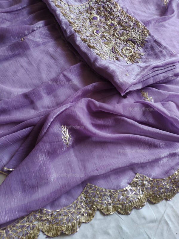 Crushed tissue suit set with Zardozi handwork and work dupatta - Image 3