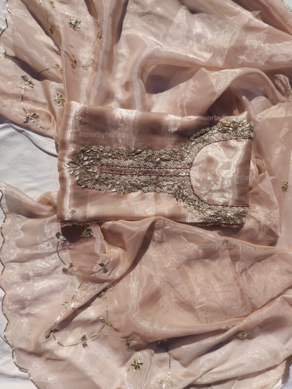 Glass Tissue suit set with Zardozi handwork and work dupatta - Image 5