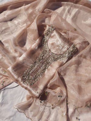 Glass Tissue suit set with Zardozi handwork and work dupatta