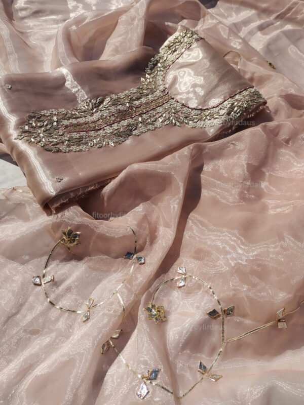 Glass Tissue suit set with Zardozi handwork and work dupatta - Image 3