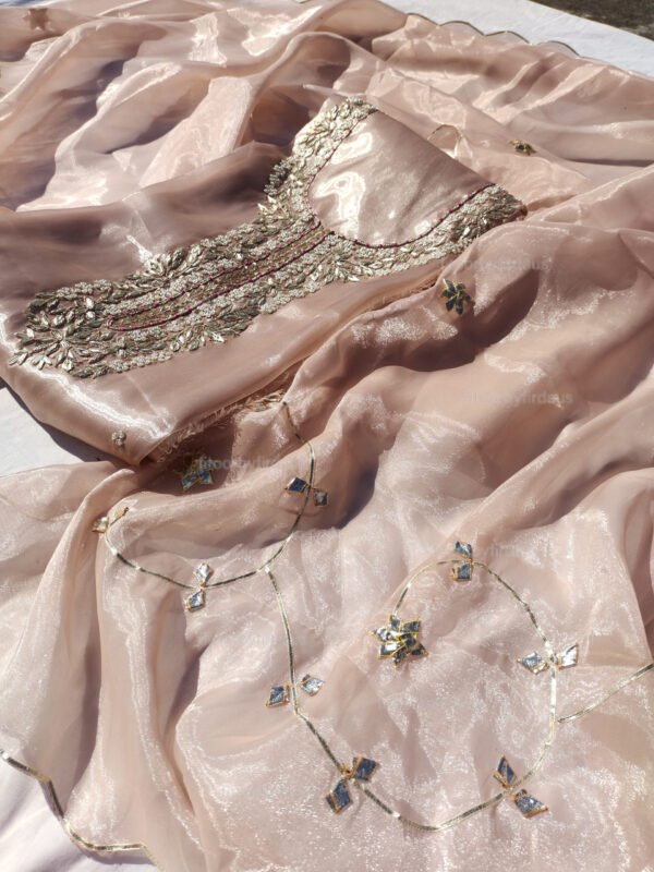 Glass Tissue suit set with Zardozi handwork and work dupatta - Image 2