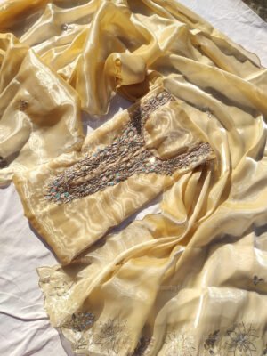 Glass Tissue suit set with Zardozi handwork and work dupatta