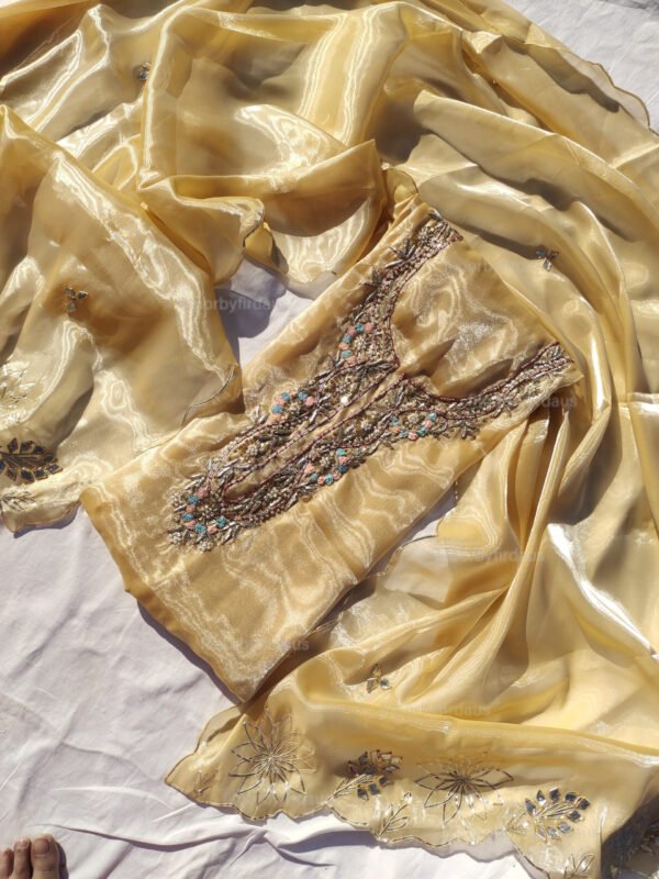 Glass Tissue suit set with Zardozi handwork and work dupatta - Image 2