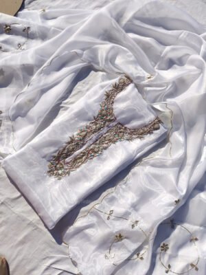 Glass Tissue suit set with Zardozi handwork and work dupatta