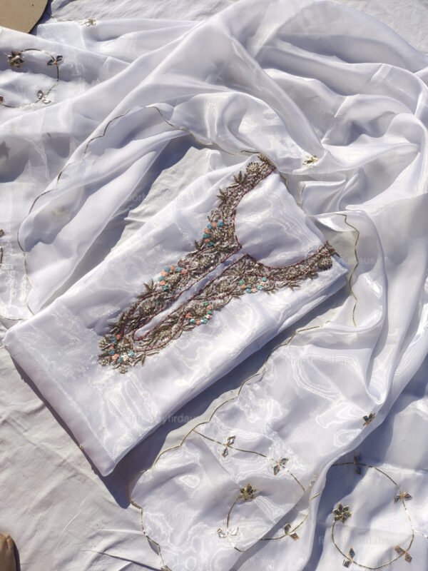 Glass Tissue suit set with Zardozi handwork and work dupatta