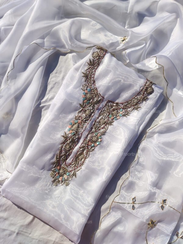 Glass Tissue suit set with Zardozi handwork and work dupatta - Image 3