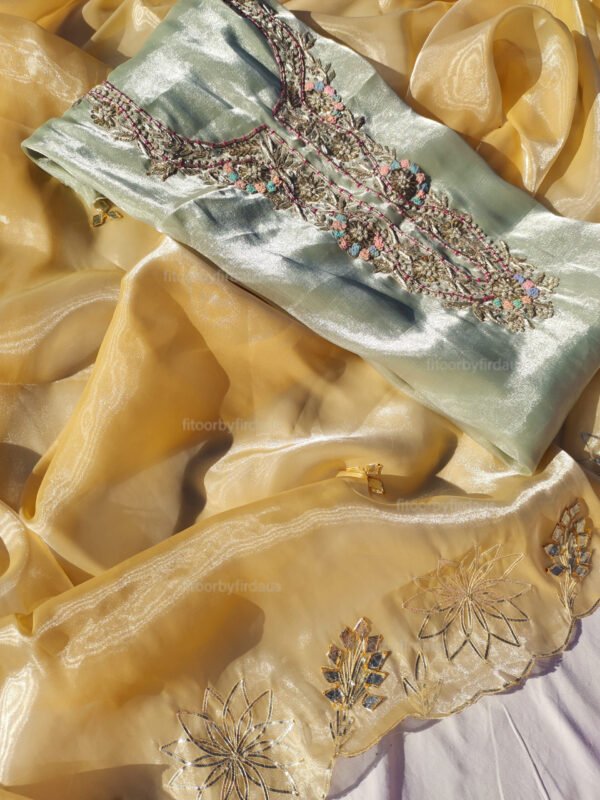 Glass Tissue suit set with Zardozi handwork  and work dupatta - Image 3