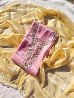 Glass Tissue suit set with Zardozi handwork and work dupatta