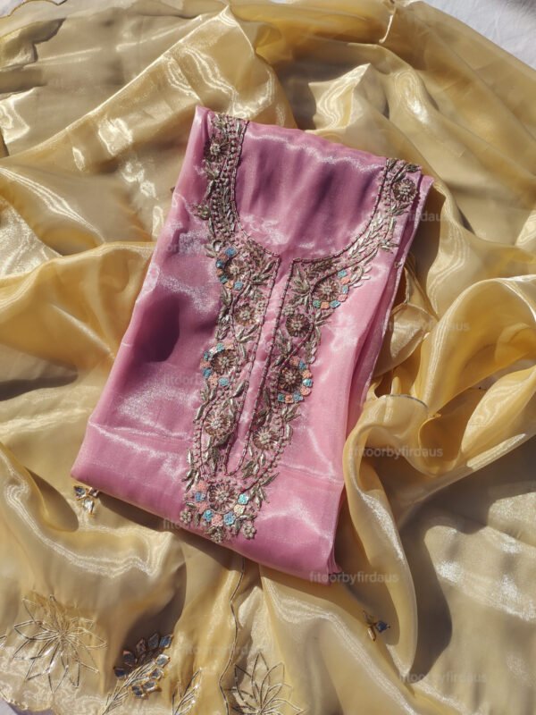 Glass Tissue suit set with Zardozi handwork and work dupatta - Image 2