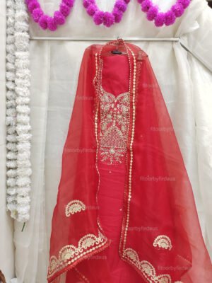 Roman Silk suit set with zardozi work and work dupatta