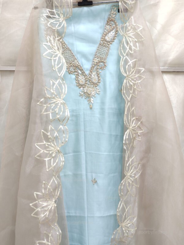 Roman Silk suit set with zardozi work and work dupatta - Image 3