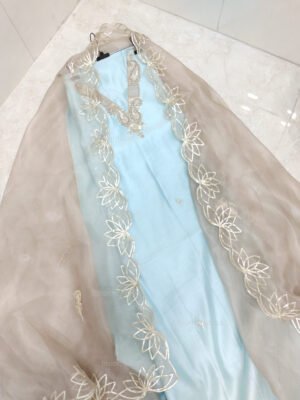 Roman Silk suit set with zardozi work and work dupatta