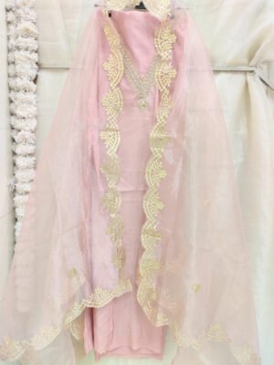 Roman Silk suit set with zardozi work and work dupatta