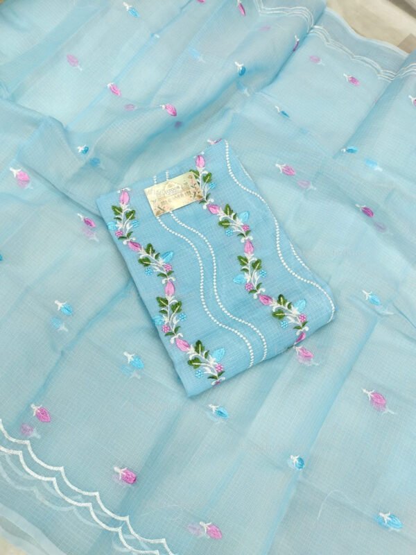 Kota Doria delicate embroidery work suit set - Image 5