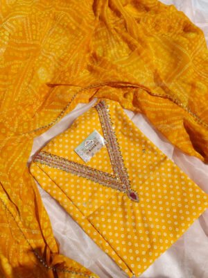 Cotton suit set with Gotta patti handwork with georgette dupatta